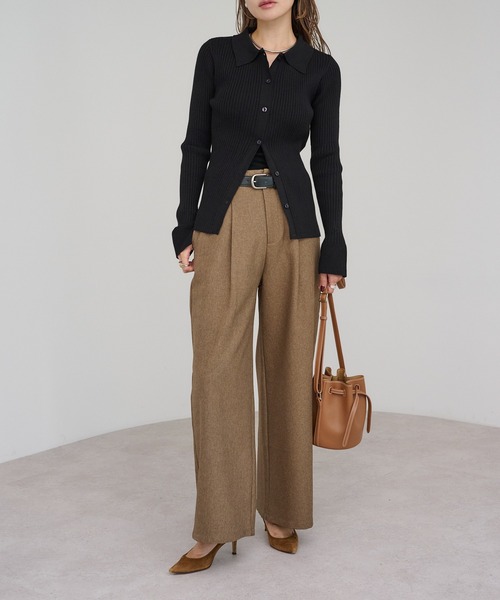 Bonjour Sagan（ボンジュールサガン）の「襟付きフレアスリーブリブニット（ニット/セーター・レディース・キナリ/モカ/ブラック・FREE）」の19枚目の写真