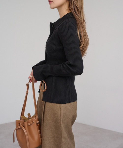 Bonjour Sagan（ボンジュールサガン）の「襟付きフレアスリーブリブニット（ニット/セーター・レディース・キナリ/モカ/ブラック・FREE）」の20枚目の写真