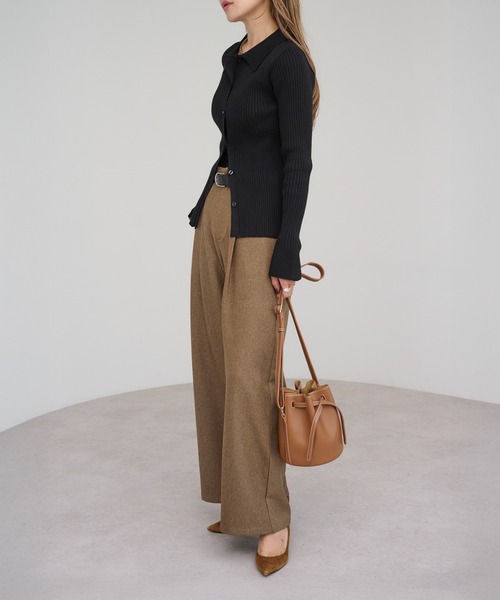 Bonjour Sagan（ボンジュールサガン）の「襟付きフレアスリーブリブニット（ニット/セーター・レディース・キナリ/モカ/ブラック・FREE）」の9枚目の写真