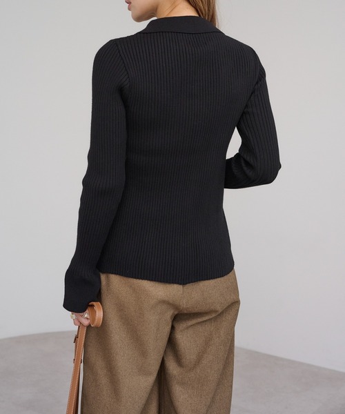 Bonjour Sagan（ボンジュールサガン）の「襟付きフレアスリーブリブニット（ニット/セーター・レディース・キナリ/モカ/ブラック・FREE）」の10枚目の写真