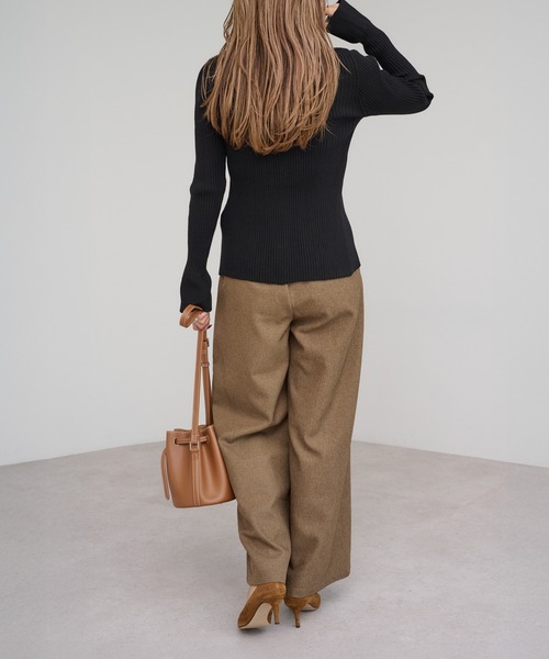 Bonjour Sagan（ボンジュールサガン）の「襟付きフレアスリーブリブニット（ニット/セーター・レディース・キナリ/モカ/ブラック・FREE）」の11枚目の写真