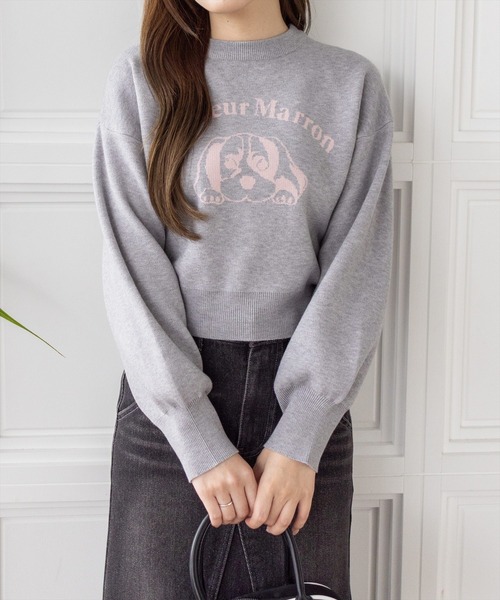 CLEAR BASIC（クリアベーシック）の「イヌ柄ダブルジャガードニットトップス[着回し力抜群 ガーリー アニマル]（ニット/セーター・レディース・グレー/ネイビー/アイボリー・F）」の3枚目の写真