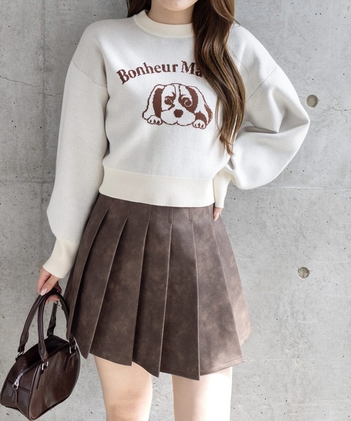 CLEAR BASIC（クリアベーシック）の「イヌ柄ダブルジャガードニットトップス[着回し力抜群 ガーリー アニマル]（ニット/セーター・レディース・グレー/ネイビー/アイボリー・F）」の2枚目の写真