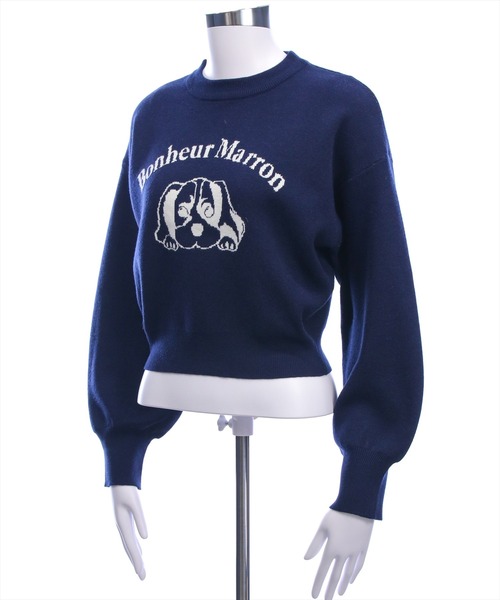 CLEAR BASIC（クリアベーシック）の「イヌ柄ダブルジャガードニットトップス[着回し力抜群 ガーリー アニマル]（ニット/セーター・レディース・グレー/ネイビー/アイボリー・F）」の10枚目の写真