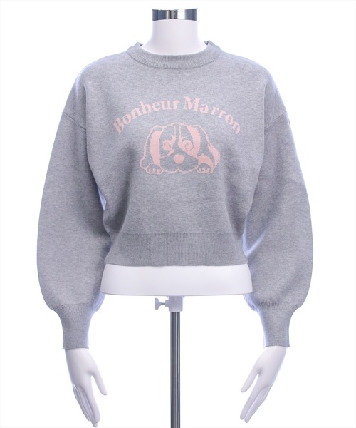 CLEAR BASIC（クリアベーシック）の「イヌ柄ダブルジャガードニットトップス[着回し力抜群 ガーリー アニマル]（ニット/セーター・レディース・グレー/ネイビー/アイボリー・F）」の19枚目の写真