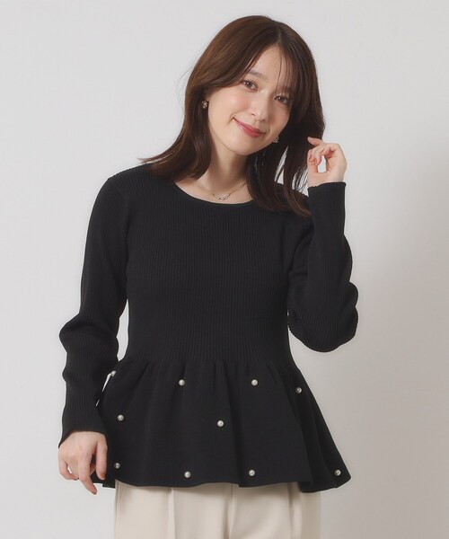 ITS'DEMO（イッツデモ）の「【手洗い可】ペプラムニット（ニット/セーター・レディース・ブラック/アイボリー/ブラウン系・00）」の2枚目の写真