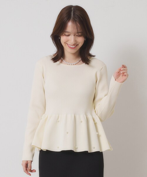 ITS'DEMO（イッツデモ）の「【手洗い可】ペプラムニット（ニット/セーター・レディース・ブラック/アイボリー/ブラウン系・00）」の4枚目の写真