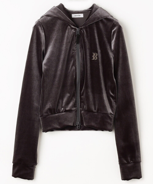 BASICKS（ベイシックス）の「BASICKS/ベイシックス Micro Bra Velour Hoodie / S4.5-0404W / マイクロ ブラ ベロア フーディー（パーカー・レディース・グレー/ブラック・SMALL）」の2枚目の写真