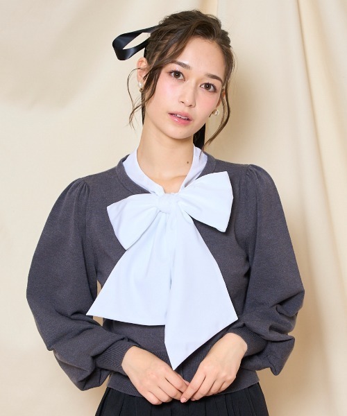 WILLSELECTION（ウィルセレクション）の「リボンドッキングプルオーバー（ニット/セーター・レディース・ブラウン/ブラック/チャコールグレー・FREE）」の3枚目の写真