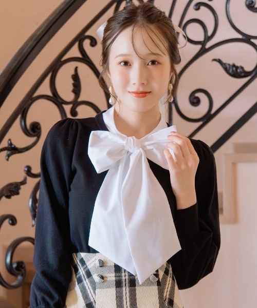 WILLSELECTION（ウィルセレクション）の「リボンドッキングプルオーバー（ニット/セーター・レディース・ブラウン/ブラック/チャコールグレー・FREE）」の2枚目の写真