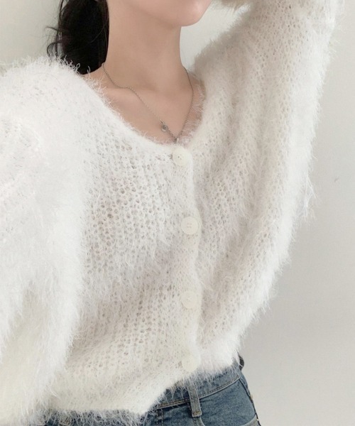 Miniministore(ミニミニストア)の「シャギーニットカーディガン モヘアタッチ(ニット/セーター・レディース・ブラック/グレー/ホワイト/スモークピンク・FREE)」の2枚目の写真
