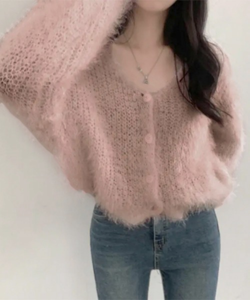 Miniministore(ミニミニストア)の「シャギーニットカーディガン モヘアタッチ(ニット/セーター・レディース・ブラック/グレー/ホワイト/スモークピンク・FREE)」の4枚目の写真