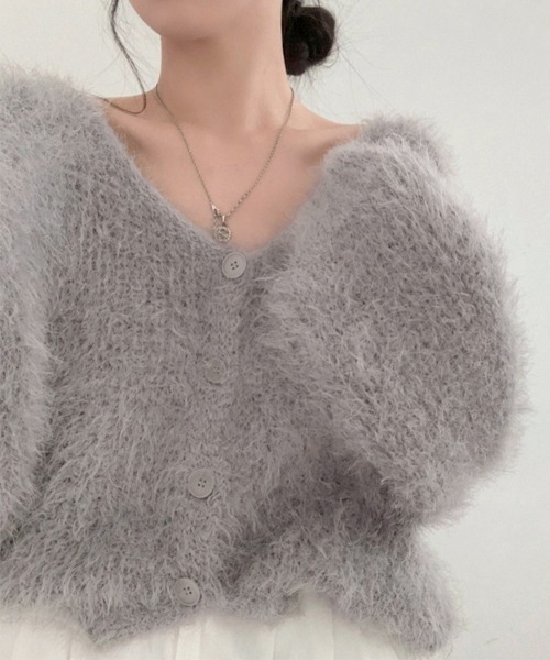 Miniministore(ミニミニストア)の「シャギーニットカーディガン モヘアタッチ(ニット/セーター・レディース・ブラック/グレー/ホワイト/スモークピンク・FREE)」の5枚目の写真