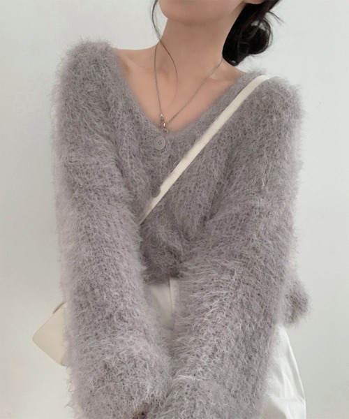 Miniministore(ミニミニストア)の「シャギーニットカーディガン モヘアタッチ(ニット/セーター・レディース・ブラック/グレー/ホワイト/スモークピンク・FREE)」の6枚目の写真