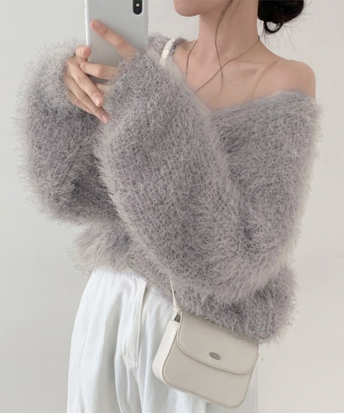 Miniministore(ミニミニストア)の「シャギーニットカーディガン モヘアタッチ(ニット/セーター・レディース・ブラック/グレー/ホワイト/スモークピンク・FREE)」の8枚目の写真