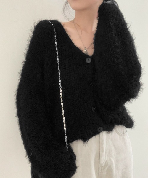 Miniministore(ミニミニストア)の「シャギーニットカーディガン モヘアタッチ(ニット/セーター・レディース・ブラック/グレー/ホワイト/スモークピンク・FREE)」の9枚目の写真