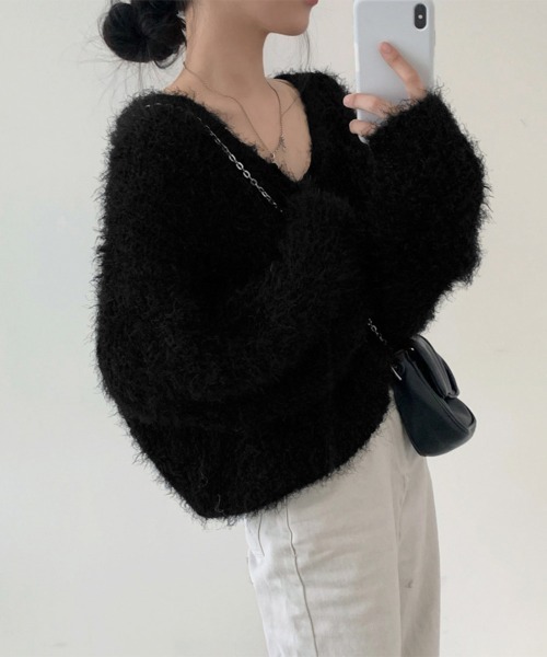 Miniministore(ミニミニストア)の「シャギーニットカーディガン モヘアタッチ(ニット/セーター・レディース・ブラック/グレー/ホワイト/スモークピンク・FREE)」の10枚目の写真