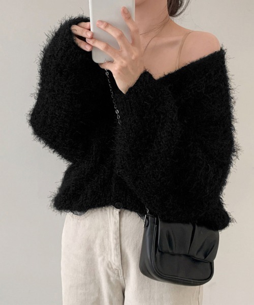 Miniministore(ミニミニストア)の「シャギーニットカーディガン モヘアタッチ(ニット/セーター・レディース・ブラック/グレー/ホワイト/スモークピンク・FREE)」の11枚目の写真