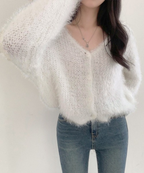 Miniministore(ミニミニストア)の「シャギーニットカーディガン モヘアタッチ(ニット/セーター・レディース・ブラック/グレー/ホワイト/スモークピンク・FREE)」の12枚目の写真