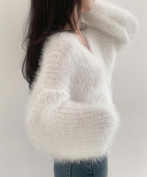 Miniministore(ミニミニストア)の「シャギーニットカーディガン モヘアタッチ(ニット/セーター・レディース・ブラック/グレー/ホワイト/スモークピンク・FREE)」の13枚目の写真