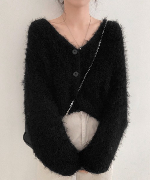 Miniministore(ミニミニストア)の「シャギーニットカーディガン モヘアタッチ(ニット/セーター・レディース・ブラック/グレー/ホワイト/スモークピンク・FREE)」の18枚目の写真