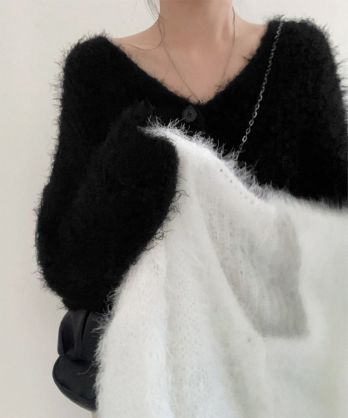 Miniministore(ミニミニストア)の「シャギーニットカーディガン モヘアタッチ(ニット/セーター・レディース・ブラック/グレー/ホワイト/スモークピンク・FREE)」の20枚目の写真