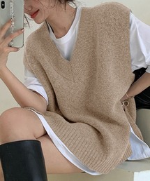 DAY CLOSET | 【中厚手】Vネック フレンチスリーブ リブ ニット ベスト レディース(ベスト)