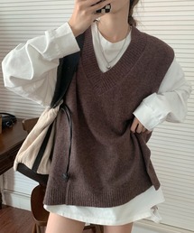 DAY CLOSET | 【中厚手】Vネック フレンチスリーブ リブ ニット ベスト レディース(ベスト)