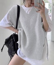DAY CLOSET | 【中厚手】Vネック フレンチスリーブ リブ ニット ベスト レディース(ベスト)