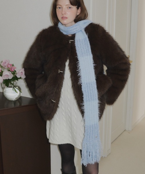 GIUNON（ジウノン）の「mohair touch border muffler / モヘアタッチボーダーマフラー（ストール/ショール・レディース・グレー/ブルー/アイボリー・FREE）」の4枚目の写真