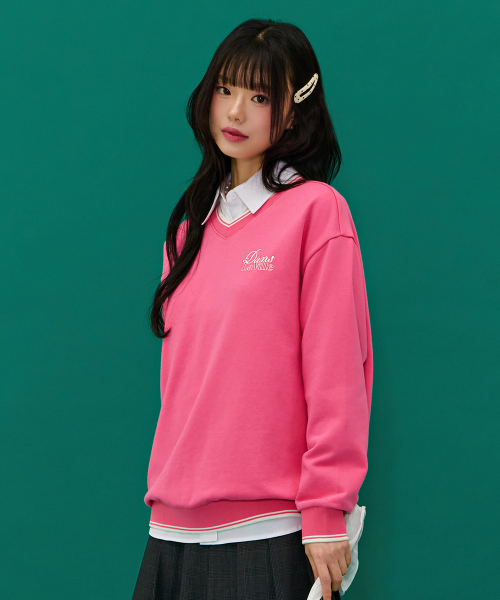 CHASECULT(チェイスカルト)の「レディース ティップ配色VネックスウェットTシャツ-ピンク(スウェット・レディース・PINK・90/85)」の2枚目の写真