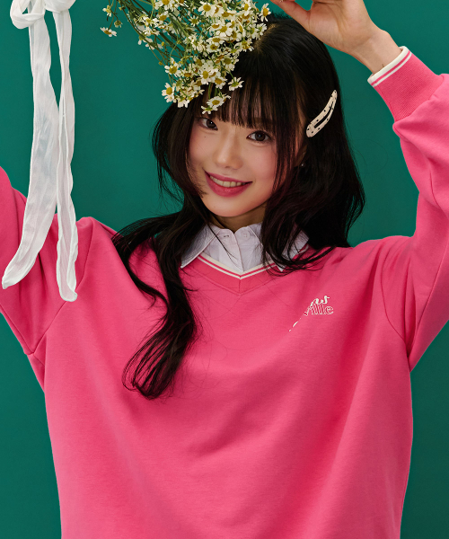 CHASECULT(チェイスカルト)の「レディース ティップ配色VネックスウェットTシャツ-ピンク(スウェット・レディース・PINK・90/85)」の3枚目の写真