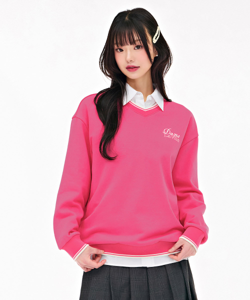 CHASECULT(チェイスカルト)の「レディース ティップ配色VネックスウェットTシャツ-ピンク(スウェット・レディース・PINK・90/85)」の4枚目の写真