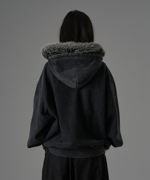 HEART PATCH FAUX-FUR ZIP HOODIE / ハートパッチフェイクファージップ