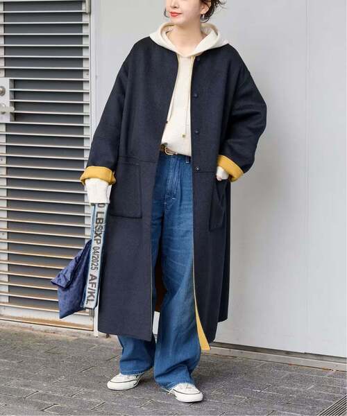 B.C STOCK（ベーセーストック）の「《追加》S120ブレンドリバーシブルコート（ノーカラーコート・レディース・グレー/チョコ/ネイビー/ブラック/チャコールグレー/ブラウン・SMALL/MEDIUM）」の6枚目の写真