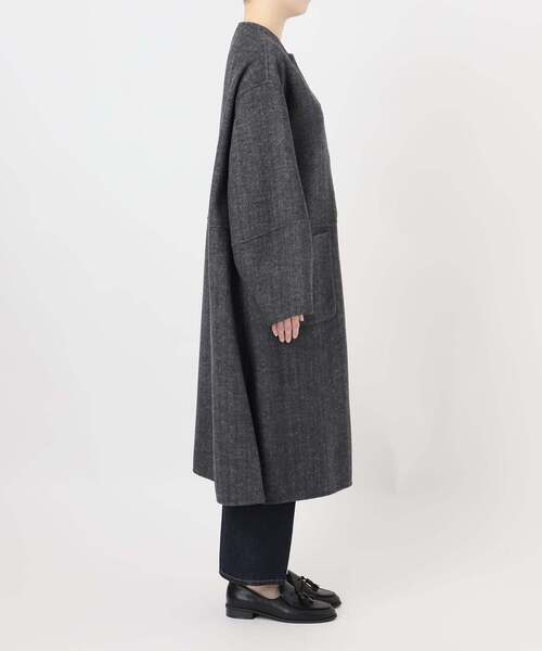 B.C STOCK（ベーセーストック）の「《追加》S120ブレンドリバーシブルコート（ノーカラーコート・レディース・グレー/チョコ/ネイビー/ブラック/チャコールグレー/ブラウン・SMALL/MEDIUM）」の10枚目の写真