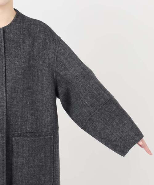 B.C STOCK（ベーセーストック）の「《追加》S120ブレンドリバーシブルコート（ノーカラーコート・レディース・グレー/チョコ/ネイビー/ブラック/チャコールグレー/ブラウン・SMALL/MEDIUM）」の11枚目の写真