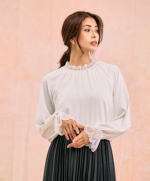 GLOBAL WORK（グローバルワーク）の「キレイつづくレーススタンドブラウス/580993（シャツ/ブラウス・レディース・ライトグレー/オフホワイト/ブラック・SMALL/MEDIUM/LARGE/X-LARGE）」の8枚目の写真