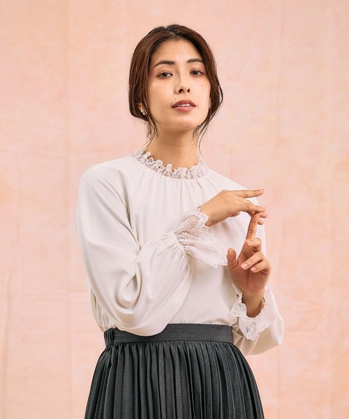 GLOBAL WORK（グローバルワーク）の「キレイつづくレーススタンドブラウス/580993（シャツ/ブラウス・レディース・ライトグレー/オフホワイト/ブラック・SMALL/MEDIUM/LARGE/X-LARGE）」の9枚目の写真