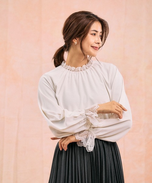 GLOBAL WORK（グローバルワーク）の「キレイつづくレーススタンドブラウス/580993（シャツ/ブラウス・レディース・ライトグレー/オフホワイト/ブラック・SMALL/MEDIUM/LARGE/X-LARGE）」の10枚目の写真