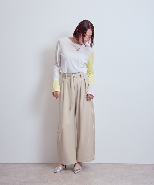 LHELBIE(レルビエ)の「カービーパンツ(その他パンツ・レディース・アイボリー/ブラック/グレイッシュベージュ・M)」の6枚目の写真