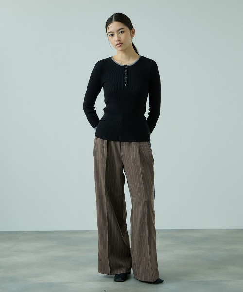 VICKY（ビッキー）の「ストライプサイドラインワイドパンツ≪手洗い可能≫（スラックス・レディース・ブラウン・M）」の8枚目の写真