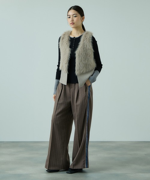 VICKY（ビッキー）の「ストライプサイドラインワイドパンツ≪手洗い可能≫（スラックス・レディース・ブラウン・M）」の19枚目の写真