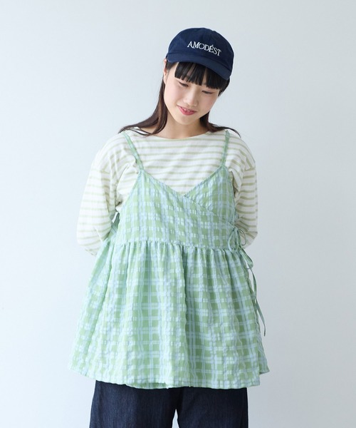 bulle de savon（ビュルデサボン）の「sheer check カシュクールキャミブラウス（シャツ/ブラウス・レディース・グリーン・FREE）」の6枚目の写真