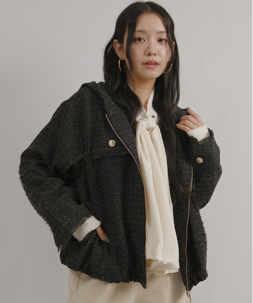 palm RICHE(ポームリシュ)の「ラメツイードジップパーカー(パーカー・レディース・ブラック/アイボリー・M)」の14枚目の写真