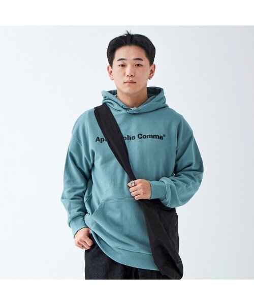 APOSTROPHE COMMA(アポストロフィコンマ)の「ベーシックフルネームロゴフードパーカー(ミント/ブラック)(パーカー・メンズ・ミント・LARGE/MEDIUM)」の1枚目の写真