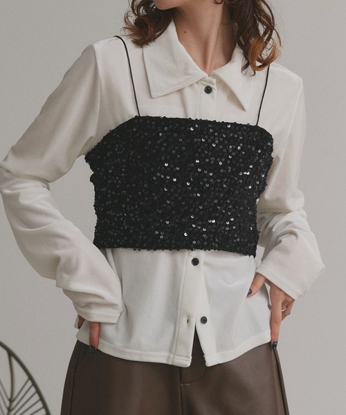 ad thie(アドティエ)の「スパンコール ビスチェ(キャミソール・レディース・シルバー/ブラック・FREE)」の2枚目の写真