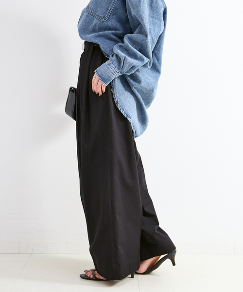 B.C STOCK(ベーセーストック)の「ウォッシャブル / T/Cワイドチノパンツ(チノパンツ・レディース・ベージュ/ブラック/カーキ・SMALL/MEDIUM)」の12枚目の写真