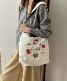 きのこ刺繍入り コーデュロイショルダートートバッグ