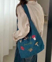 きのこ刺繍入り コーデュロイショルダートートバッグ